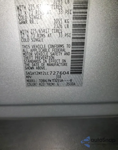 2020 Nissan Rogue S z USA, uszkodzony, nr VIN 5N1AT2MT2LC727604